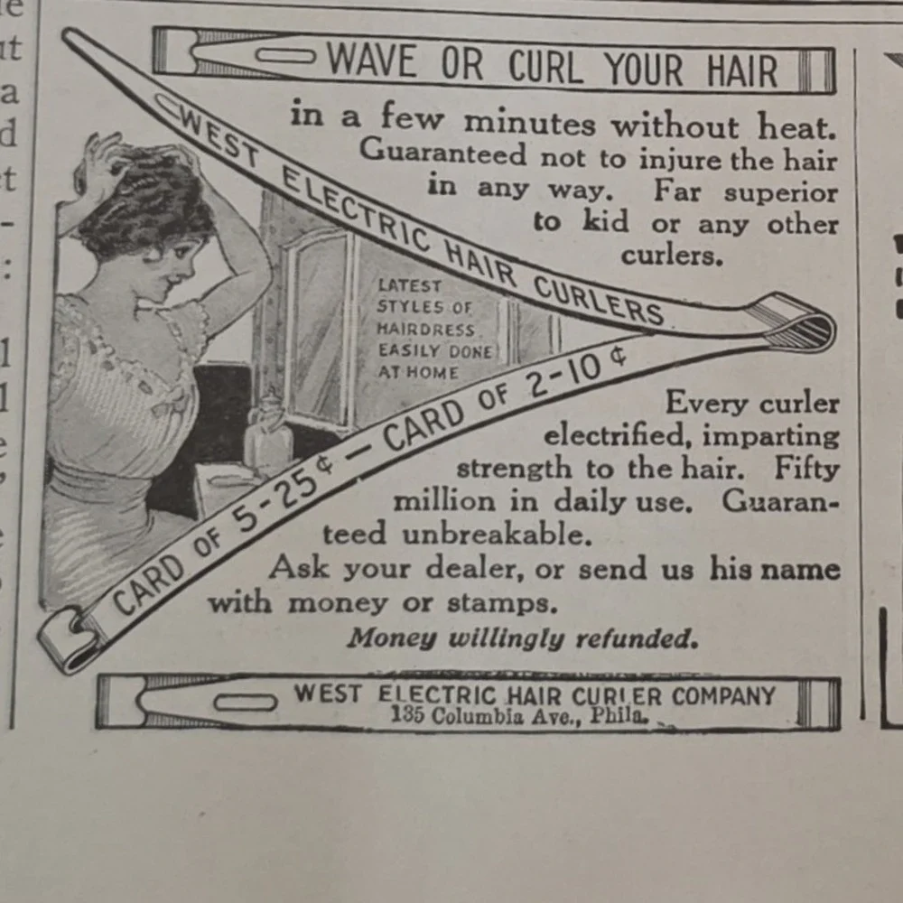 Vintage West Electric Hair Curlers 1916 Advertising Ephemera Print Advertisement